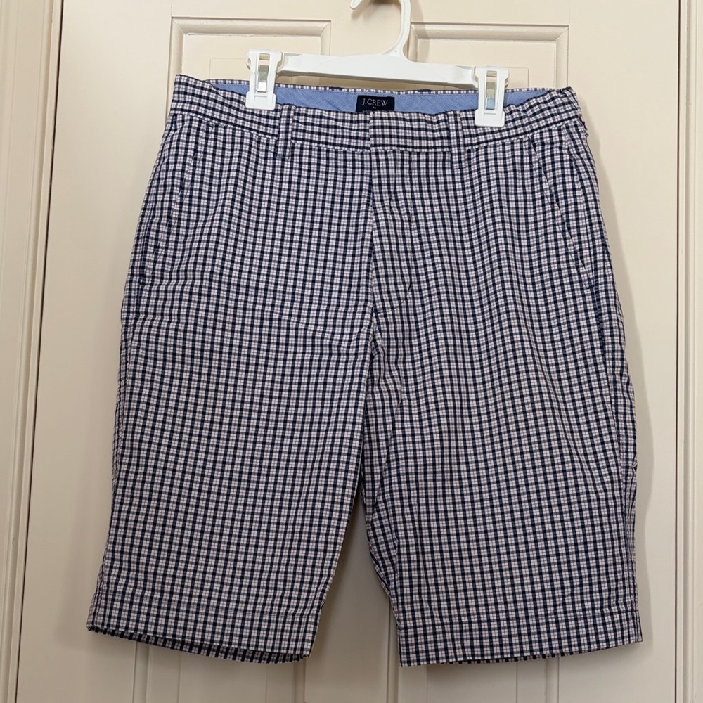 J. Crew Blue and White Checkered Men's Flat Front Shorts